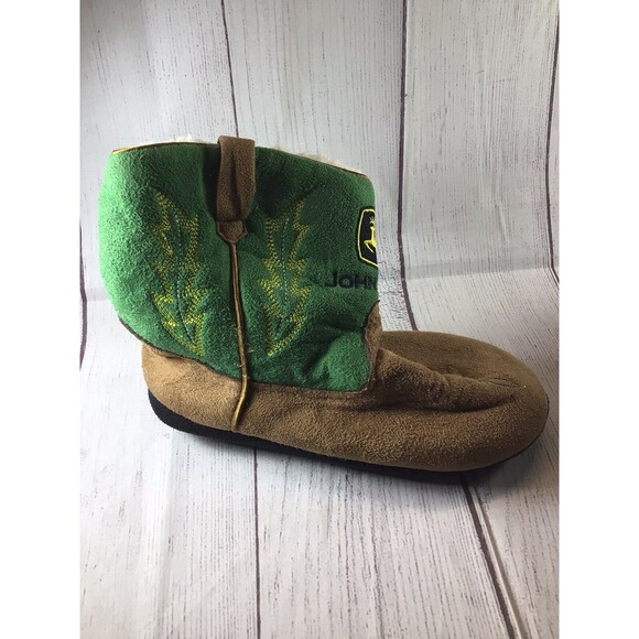 John Deere Cowboy Boot Slippers Boys Brown/Green Youth L/XL 3-5 - Picture 2 of 16